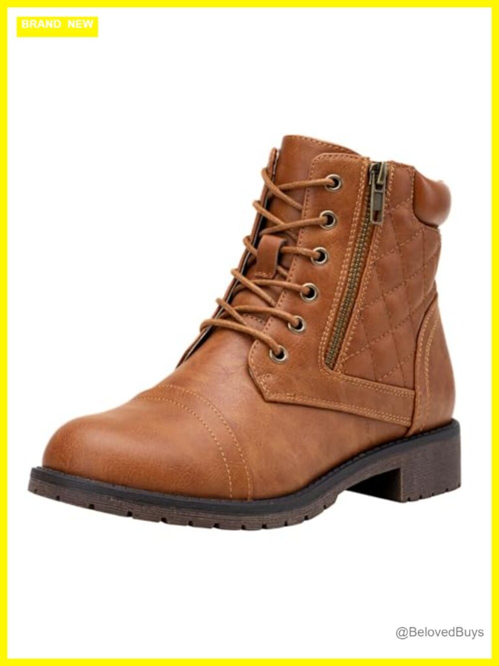 Women's Faux Leather Combat Ankle Boots Lace Up Low Heel Zip Short Booties